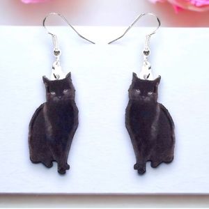 New Bonsny Black Cat Acrylic Dangle Earrings